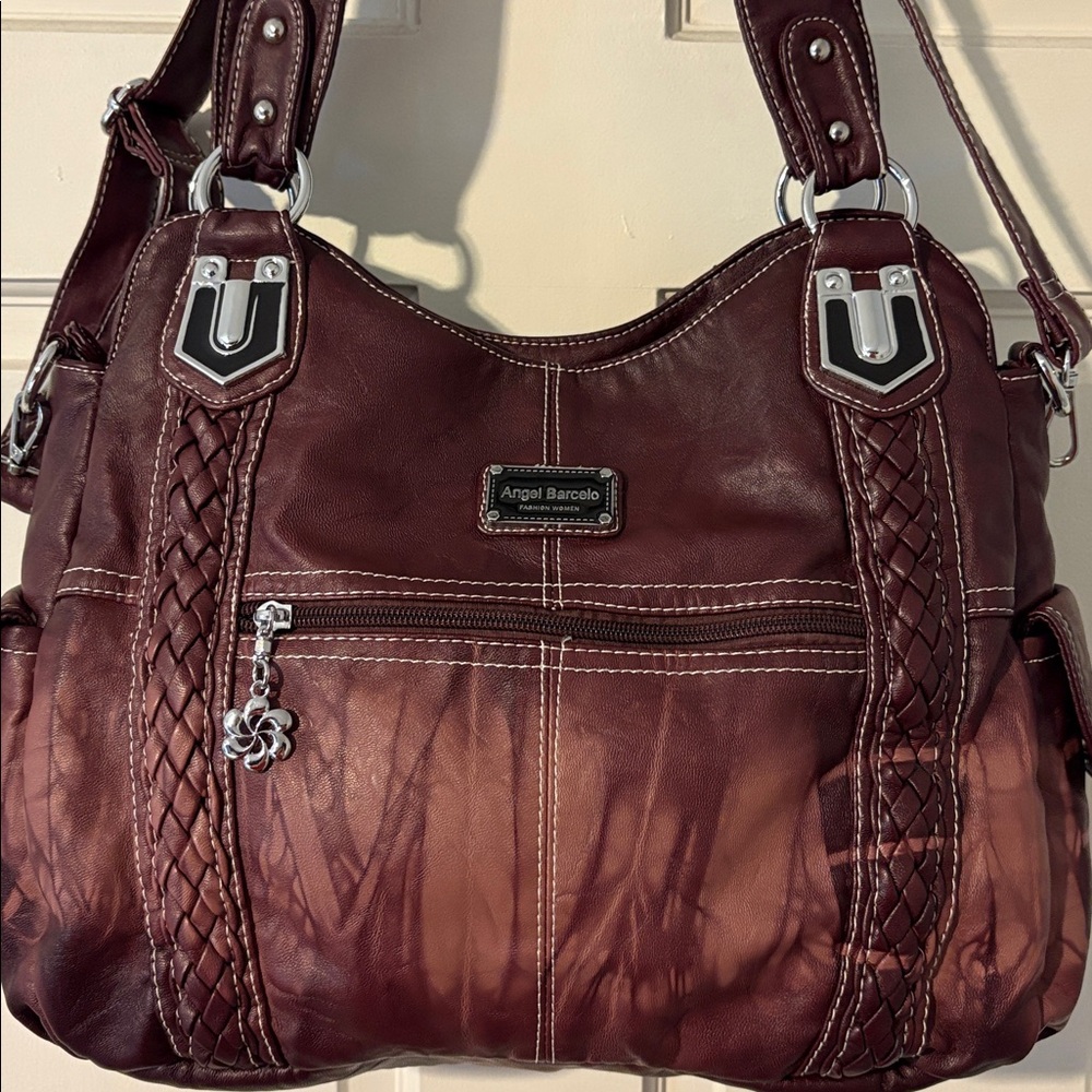 Angel Barcelo Burgundy Hobo Shoulder Bag - Picture 8 of 14